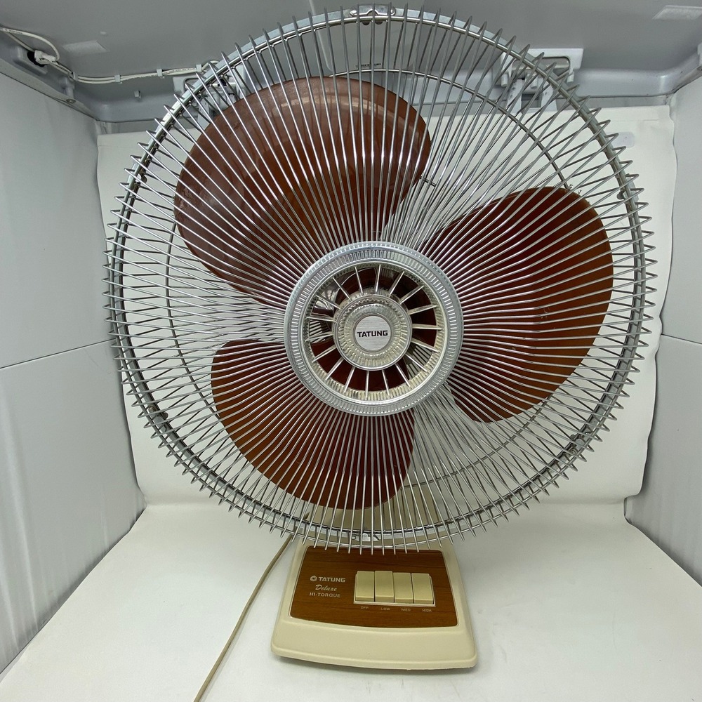 Vtg Tatung Deluxe Hi-Torque 3-Speed LC-16BSP Electric Fan 23.5" Brown - READ!